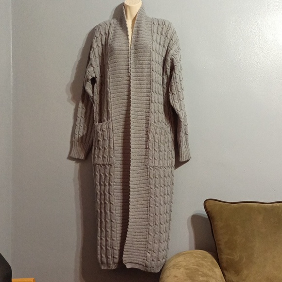 Grey 2XL women's long cardigan duster sweater - Picture 6 of 17